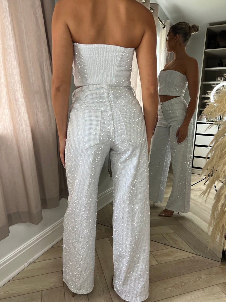 Diamanté Mid Rise Wide Leg Jeans