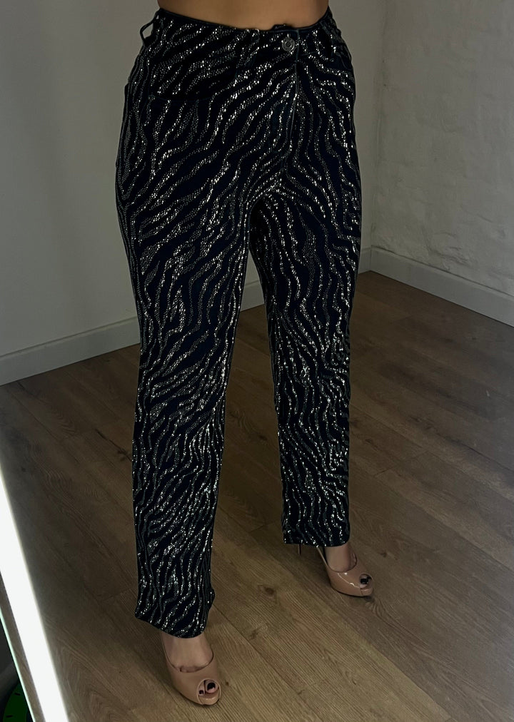 Super Stretch Zebra Diamanté Wide Leg Jeans