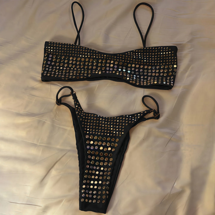 Sparkly Rhinestone Studded Bandeau Bikini Set