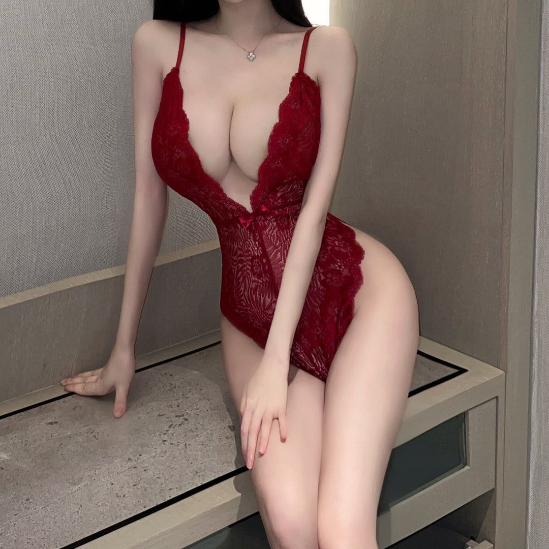 Alluring Deep V Lace Bodysuit