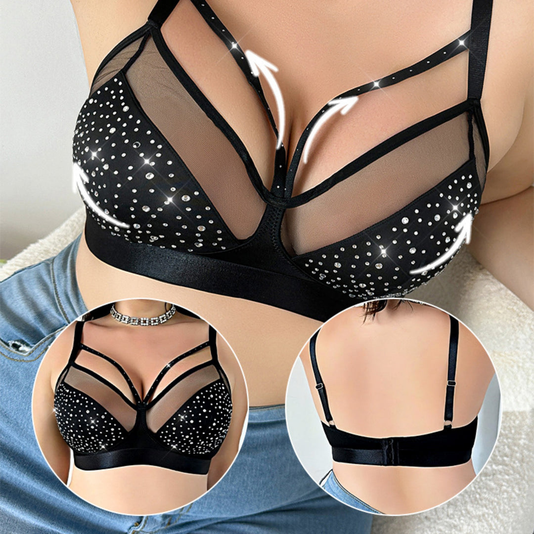 Luxurious Rhinestone Mesh Push-Up Bra