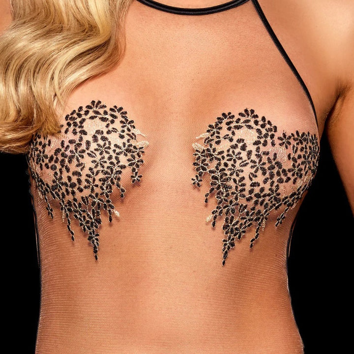 Heart Embroidery Halter Bodysuit