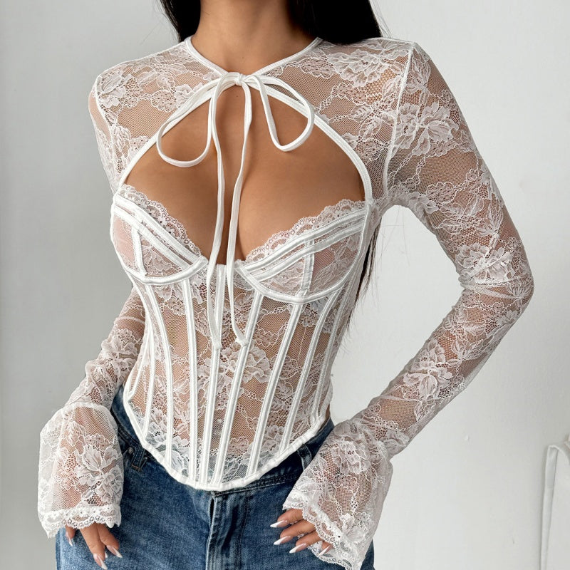 Keyhole Lace Long Sleeve Bodysuit