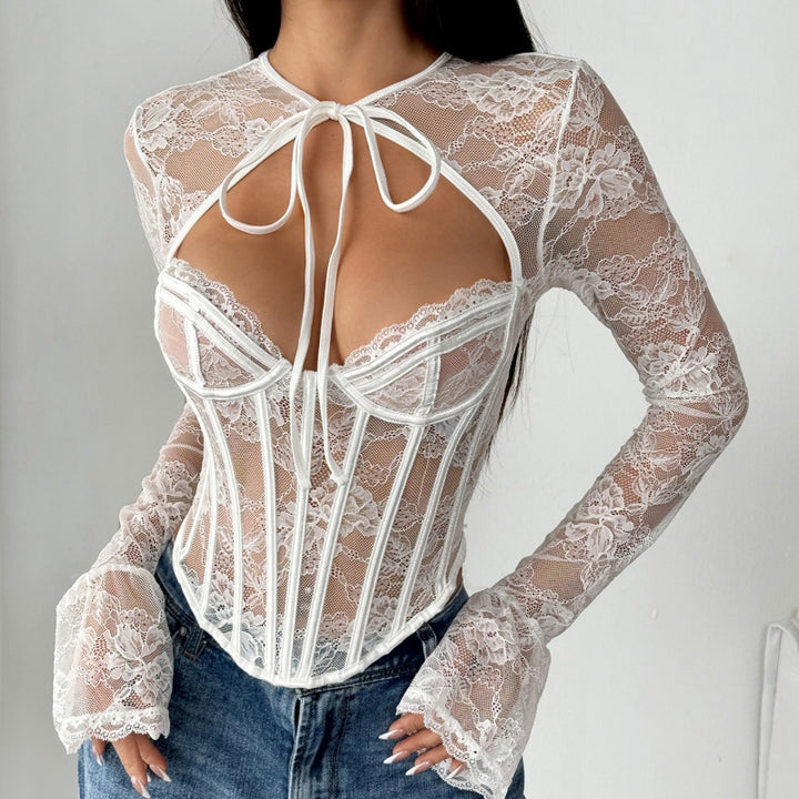 Keyhole Lace Long Sleeve Bodysuit