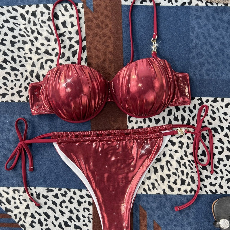 Ruched Shiny Underwire Bikini