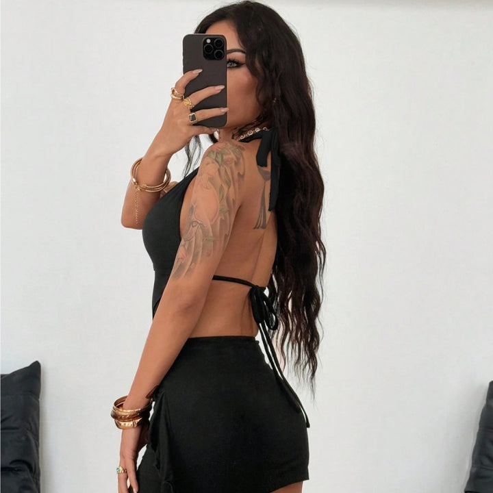 Plunge Halter Mini Dress