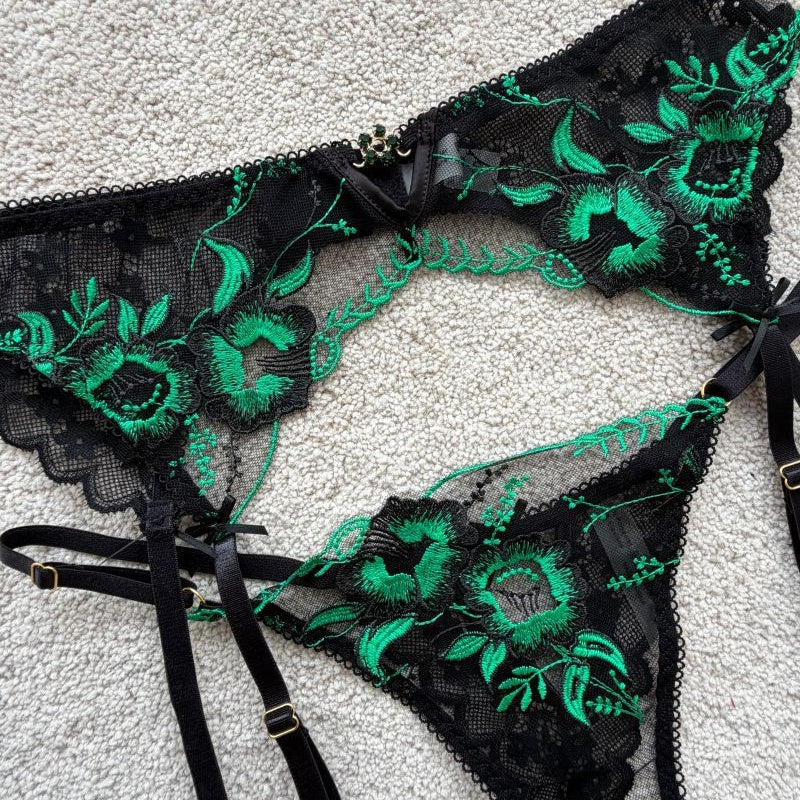 Seductive Floral Embroidered Garter Lingerie