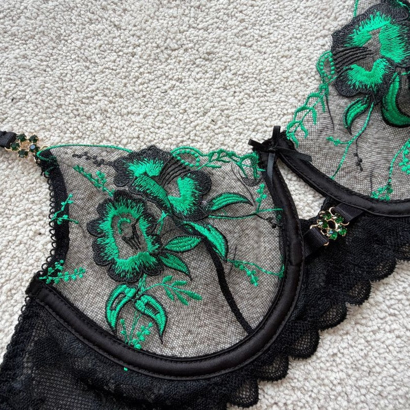 Seductive Floral Embroidered Garter Lingerie