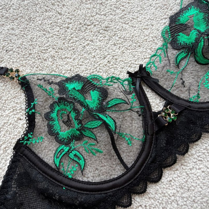 Seductive Floral Embroidered Garter Lingerie