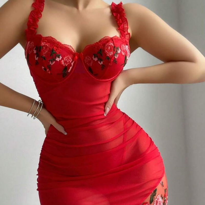 Floral Mesh Slip Dress