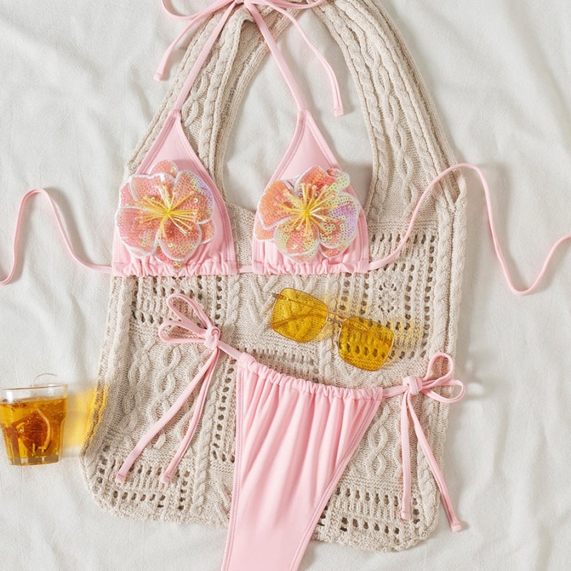 Sequin Floral Triangle Bikini
