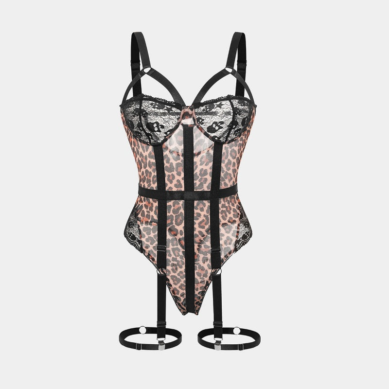 Leopard Lace Garter Bodysuit
