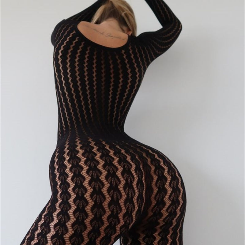 Wavy Pattern Sheer Bodystocking