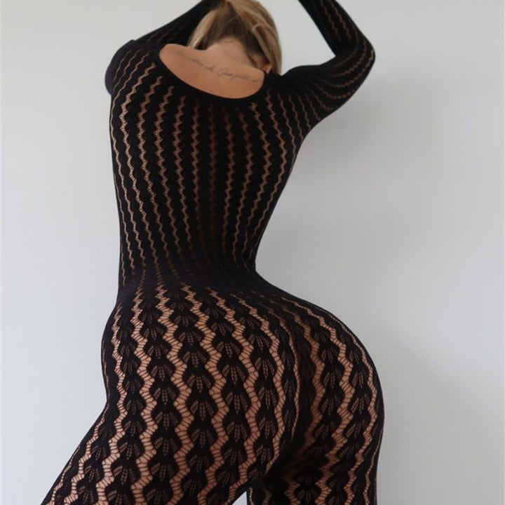 Wavy Pattern Sheer Bodystocking