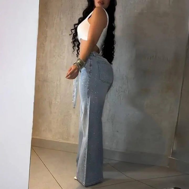 Women’s Rhinestone Wide-Leg Jeans (with a sparkly belt)