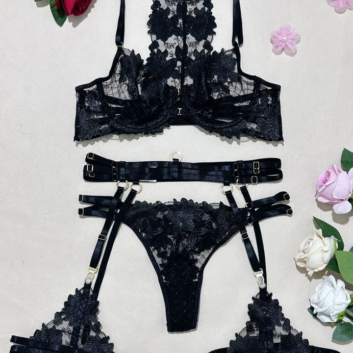 Floral Lace Strappy Garter Lingerie
