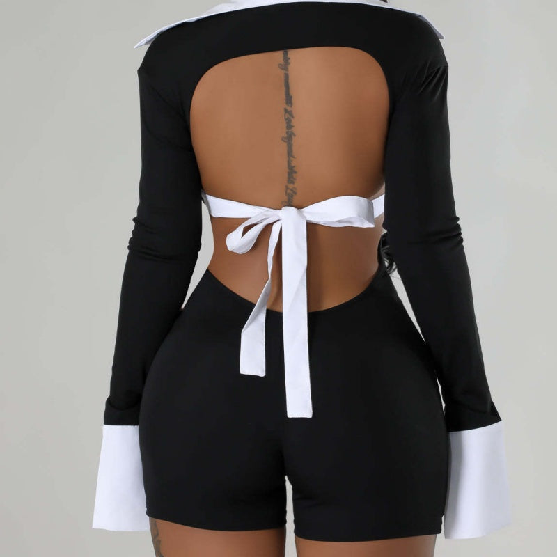 Contrast Collar Cutout Romper