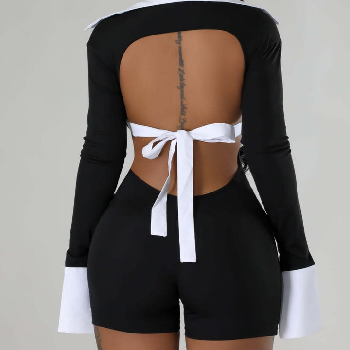 Contrast Collar Cutout Romper