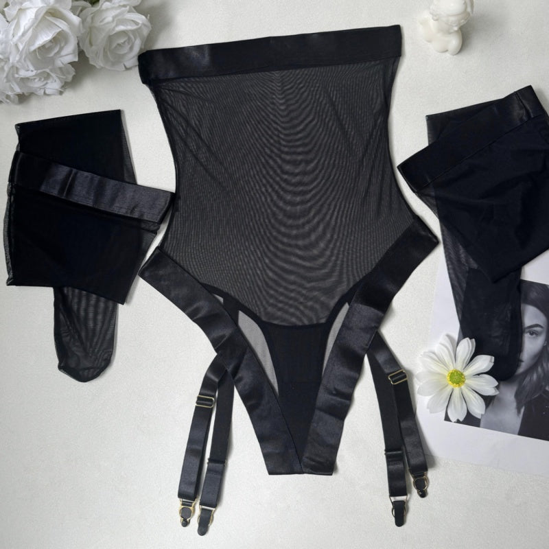 Sheer Strapless Garter Bodysuit