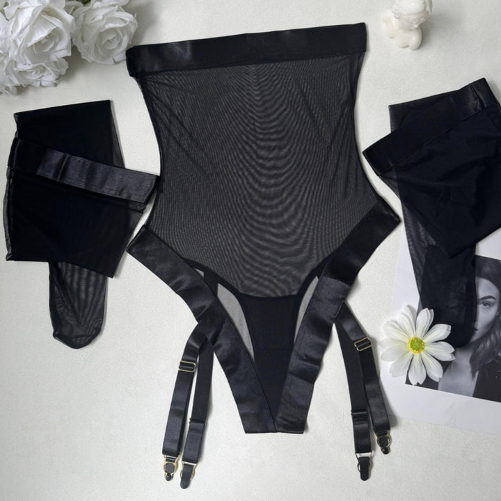 Sheer Strapless Garter Bodysuit