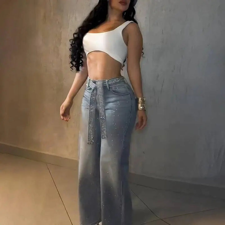 Women’s Rhinestone Wide-Leg Jeans (with a sparkly belt)