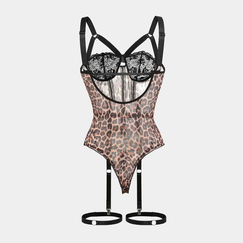 Leopard Lace Garter Bodysuit