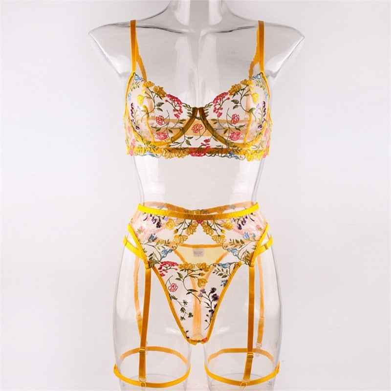 Multicolor Floral Sheer Garter Lingerie