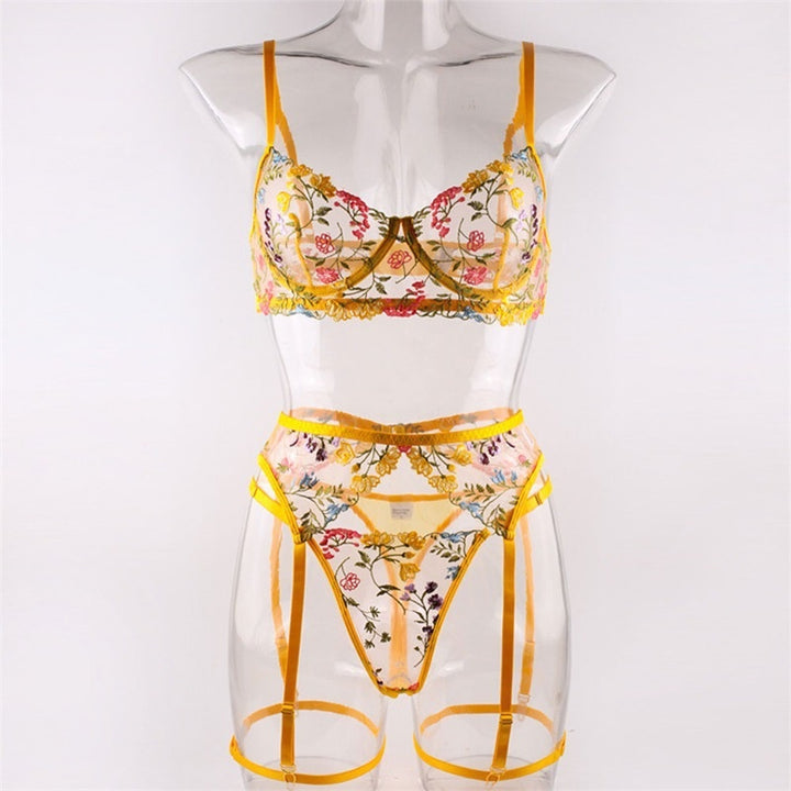 Multicolor Floral Sheer Garter Lingerie