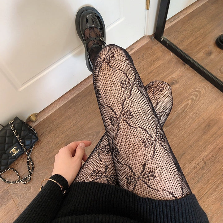 Floral Pattern Fishnet Stockings
