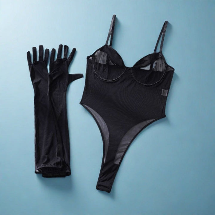 Off Shoulder Sheer Mesh Bodysuit