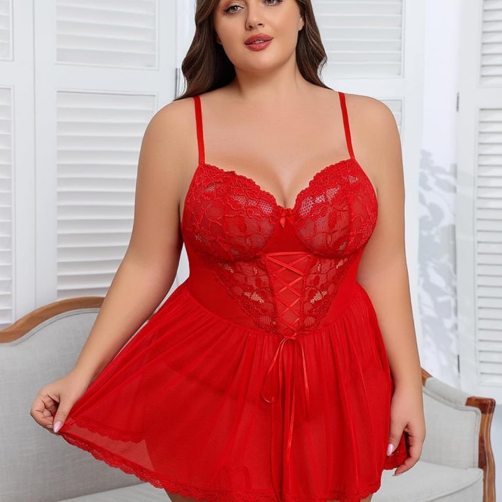 Lace-Up Sheer Babydoll