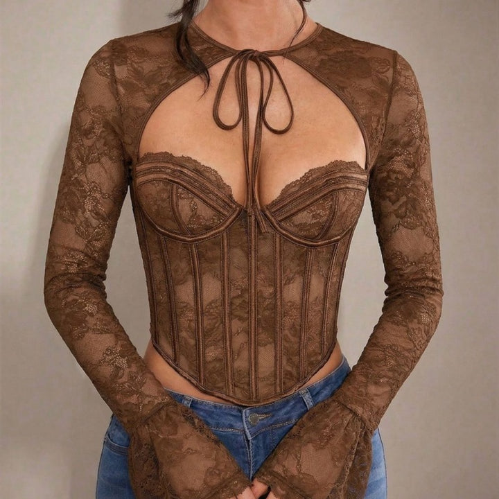 Keyhole Lace Long Sleeve Bodysuit