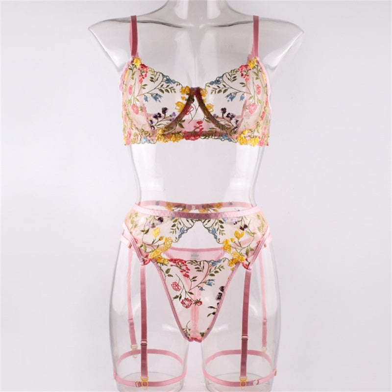 Multicolor Floral Sheer Garter Lingerie