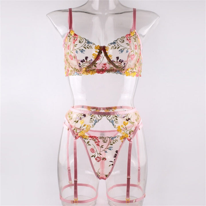 Multicolor Floral Sheer Garter Lingerie