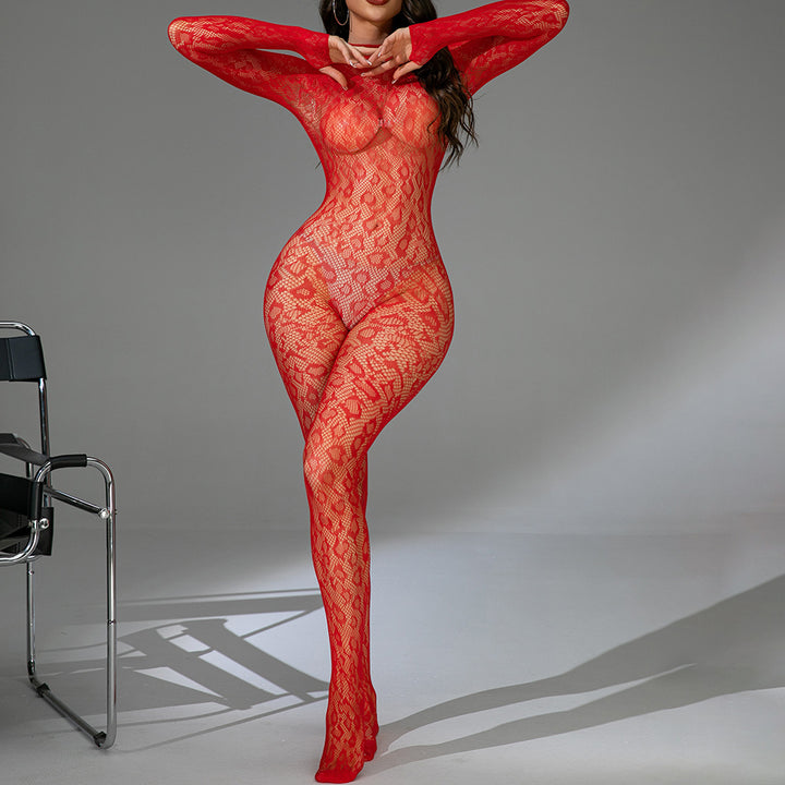 Alluring Lace Snake Print Bodysuit