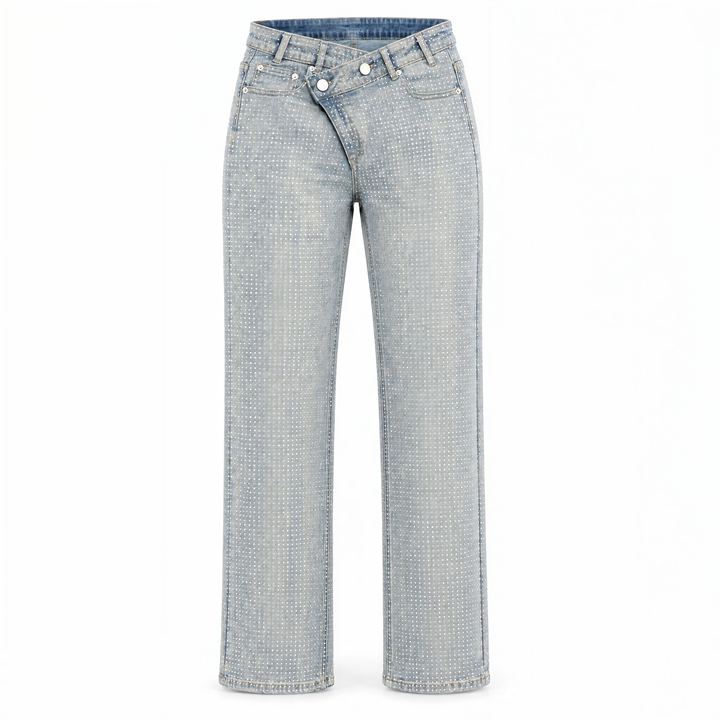 Crisscross-waistband jeans