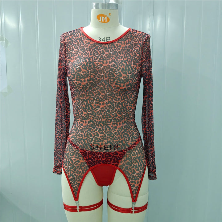 Sheer Leopard Long Sleeve Bodysuit