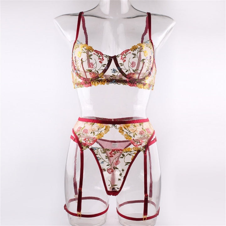 Multicolor Floral Sheer Garter Lingerie