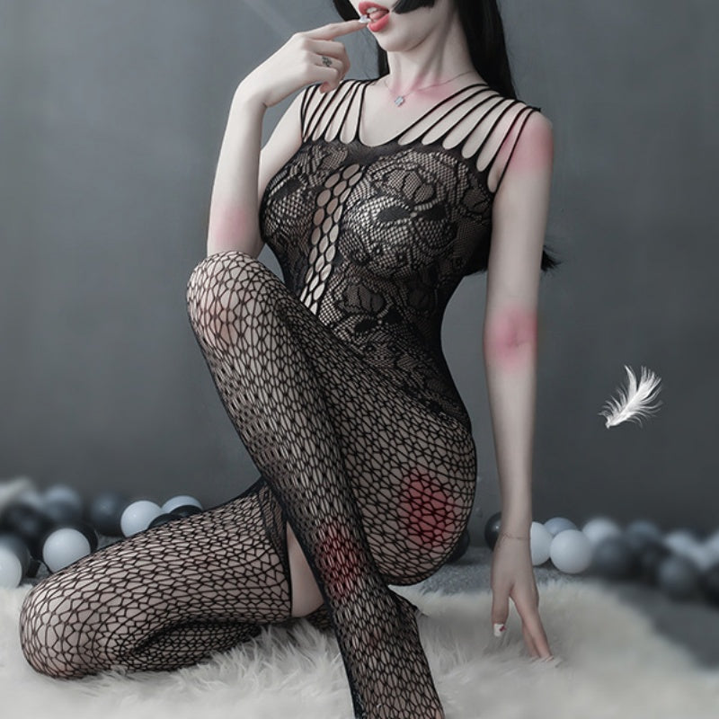 Sexy Floral Lace Fishnet Bodysuit