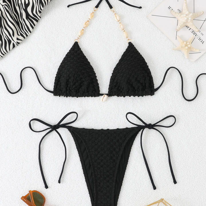 Textured Triangle Bikini Set