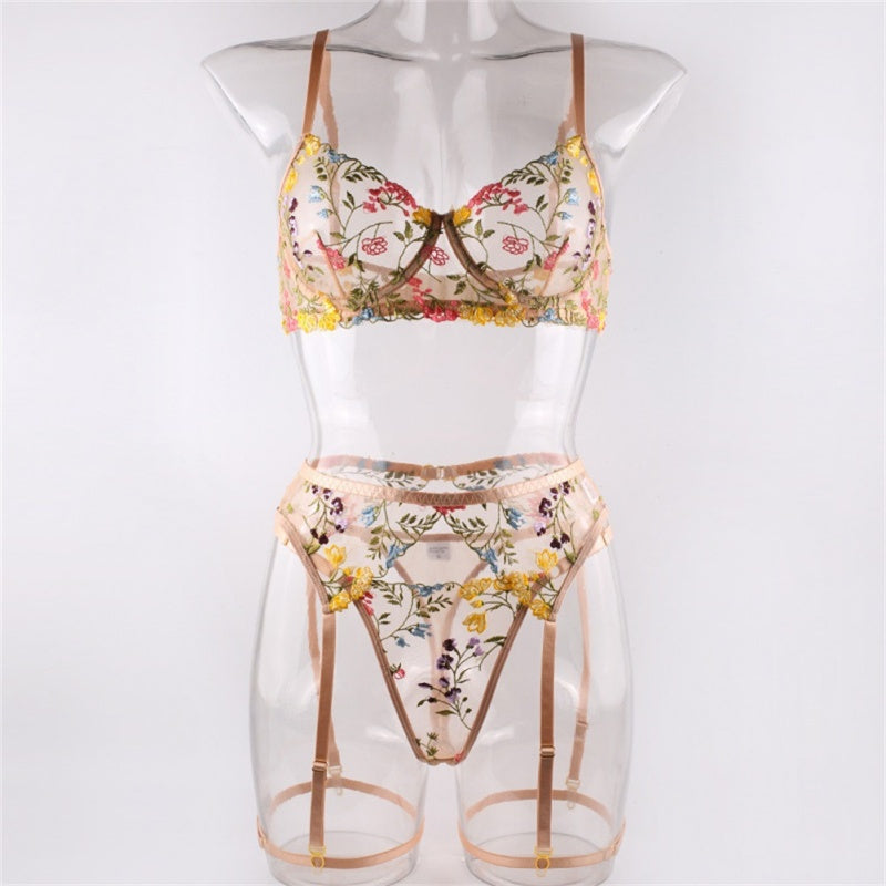 Multicolor Floral Sheer Garter Lingerie