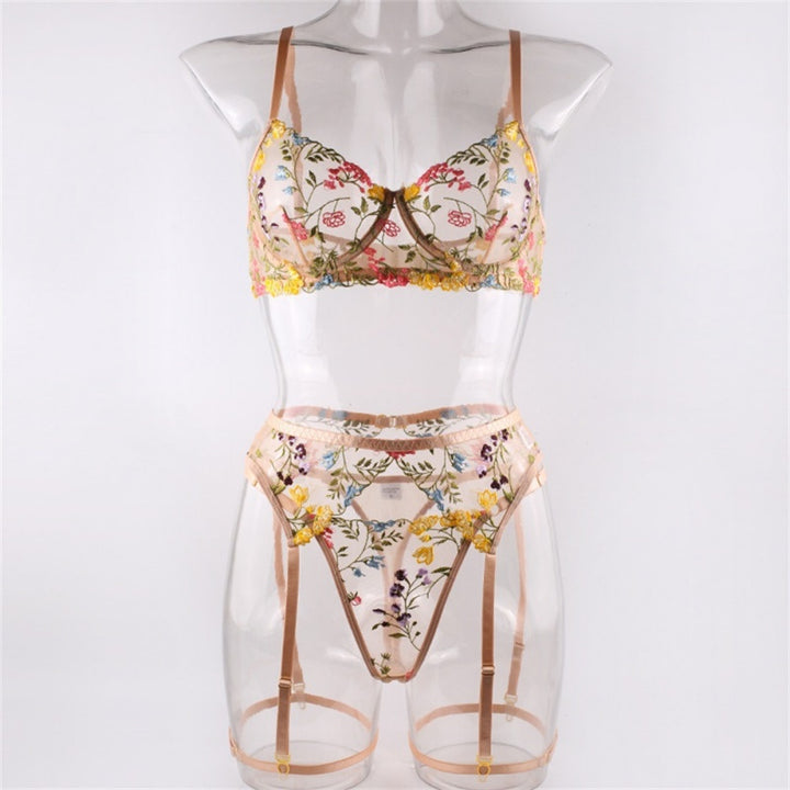 Multicolor Floral Sheer Garter Lingerie