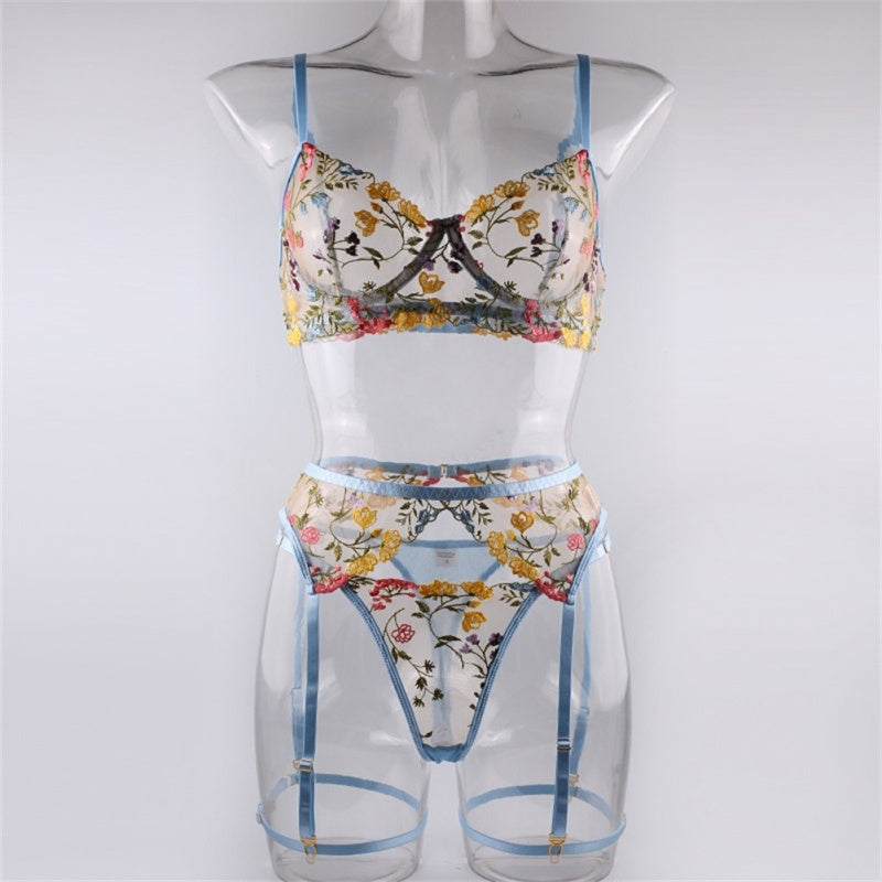 Multicolor Floral Sheer Garter Lingerie