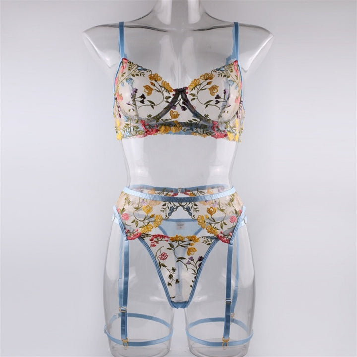 Multicolor Floral Sheer Garter Lingerie
