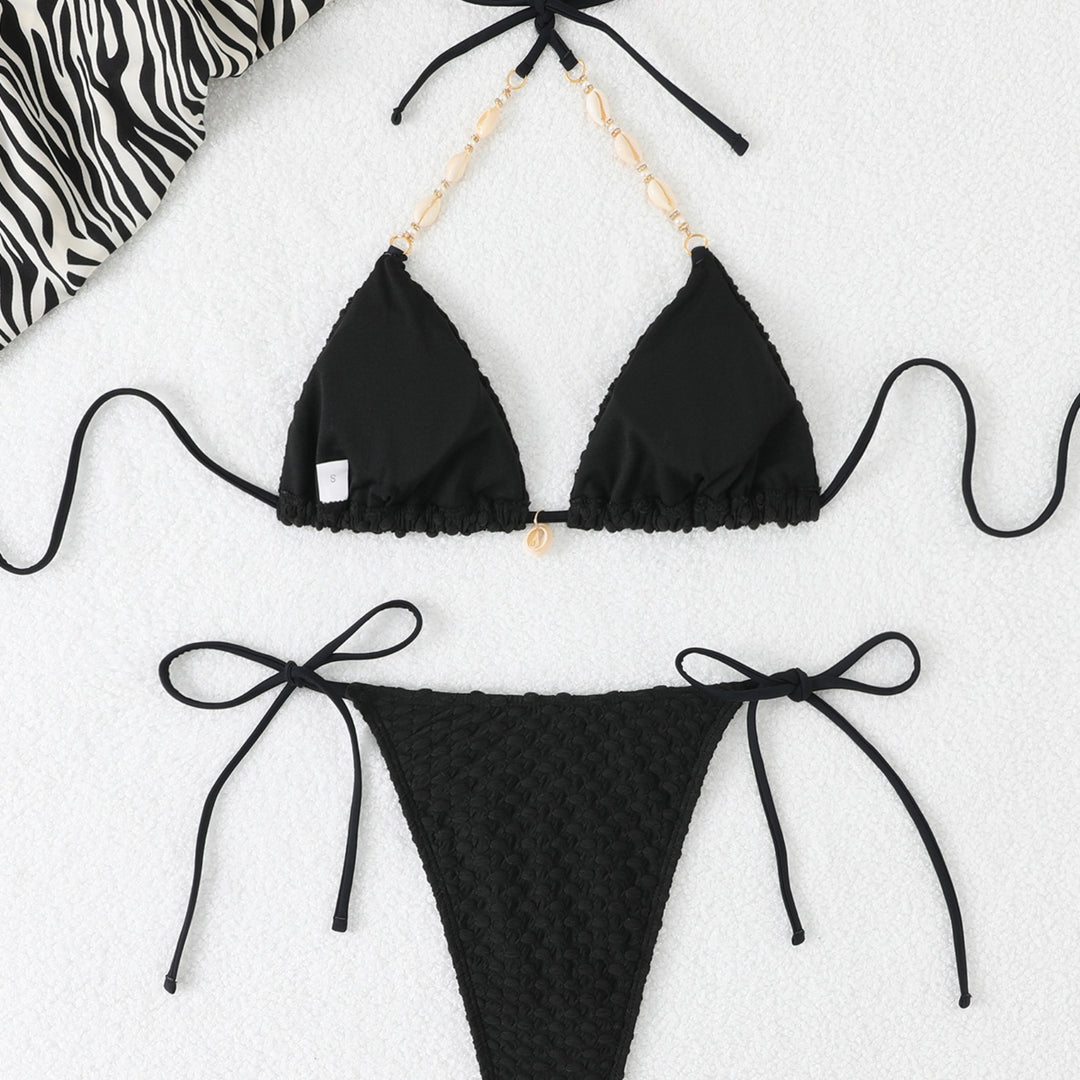 Textured Triangle Bikini Set