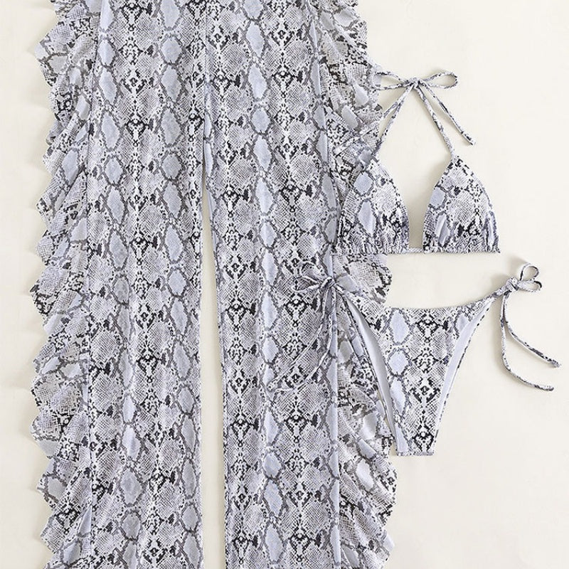 Snakeskin Print Sheer Pants Set