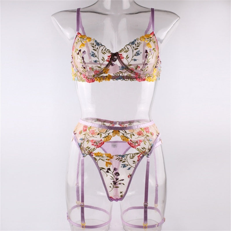 Multicolor Floral Sheer Garter Lingerie