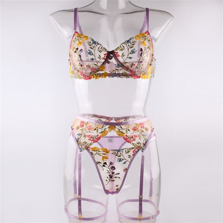 Multicolor Floral Sheer Garter Lingerie