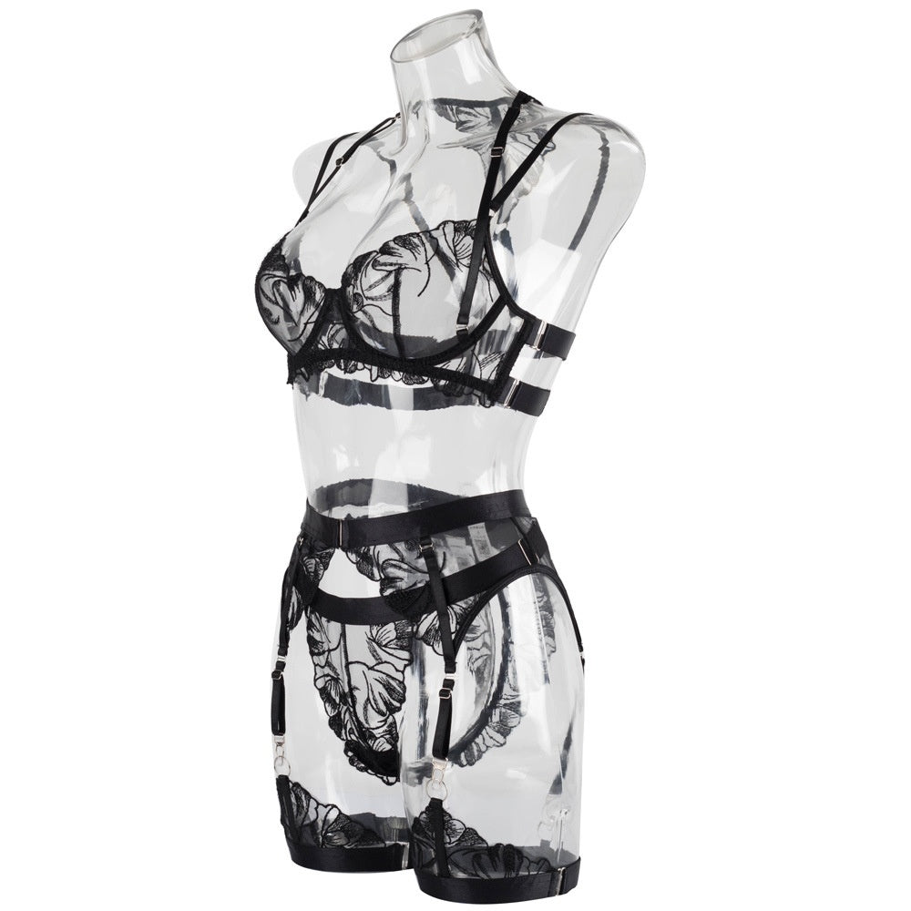 Seductive Floral Lace Garter Lingerie