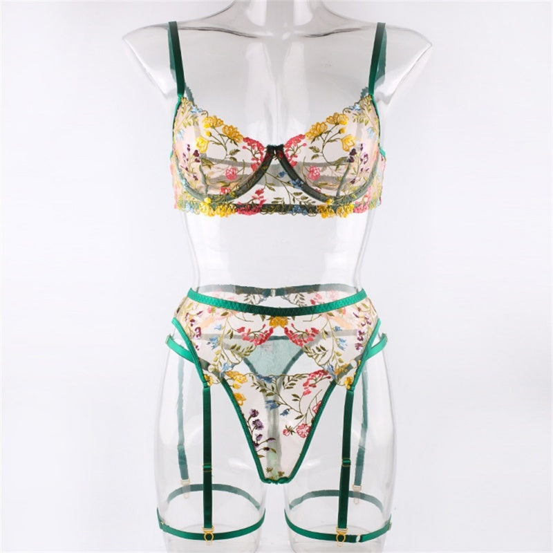 Multicolor Floral Sheer Garter Lingerie